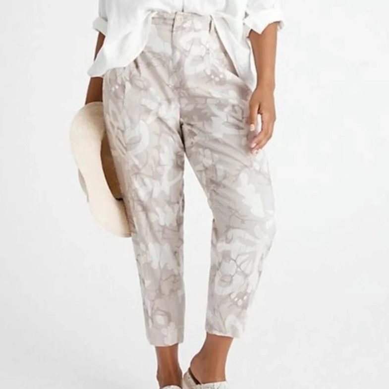 Anthropologie Frannie Linen Blend Tapered Pants Womens 31t Floral Camo High Rise